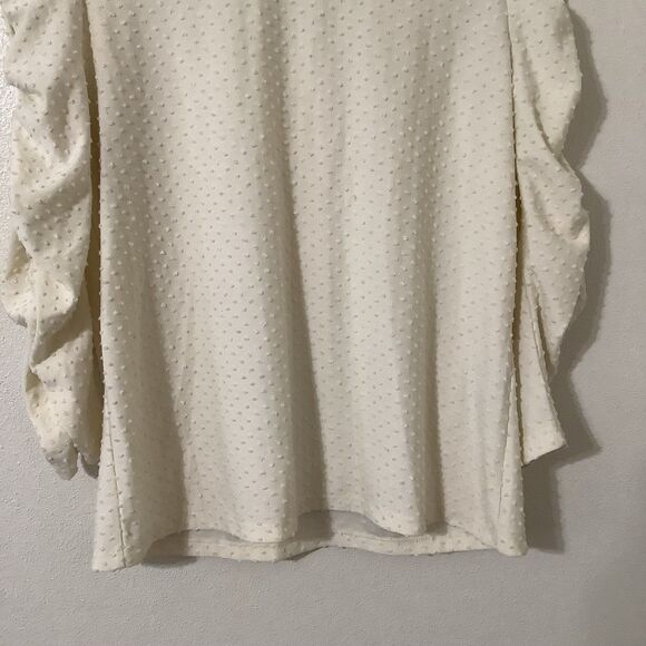Banana Republic Off White Raised Polka Dot Preppy Minimalist Puff Sleeve Top S - Picture 3 of 8